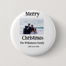ハッピーホリデー家族の名前を追加フォトクリスマス 缶バッジ