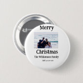 ハッピーホリデー家族の名前を追加フォトクリスマス 缶バッジ (正面&裏面)