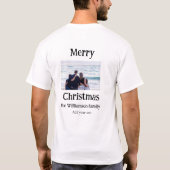 ハッピーホリデー家族の名前を追加フォトクリスマス Tシャツ (裏面)