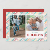 ハッピーホリデー対角ストライプ2枚クリスマス シーズンカード (正面/裏面)