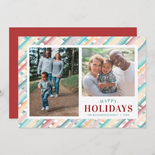 ハッピーホリデー対角ストライプ2枚クリスマス シーズンカード (正面/裏面)