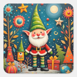 ハッピーホリデー小妖精や小人 スクエアシール