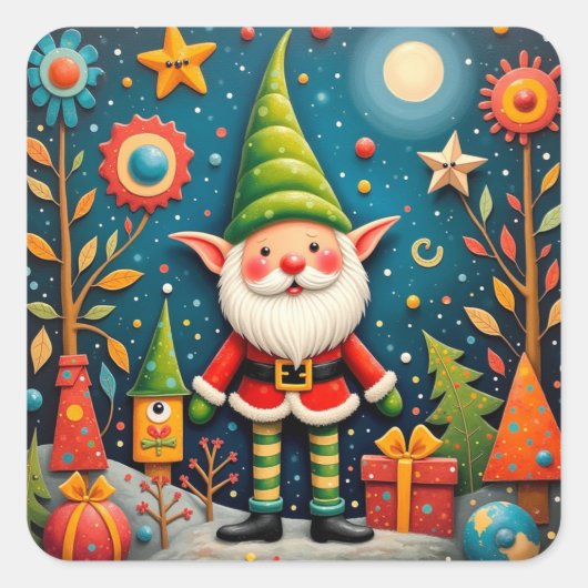 ハッピーホリデー小妖精や小人 スクエアシール (正面)