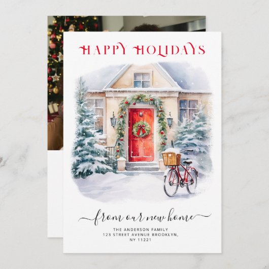 ハッピーホリデー新しいホームムービングアナウンス シーズンカード (正面/裏面)