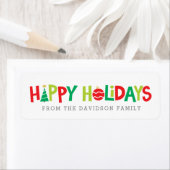 ハッピーホリデー明るいカラフル 図解入りの、写真付きの ラベル (インサイチュ)