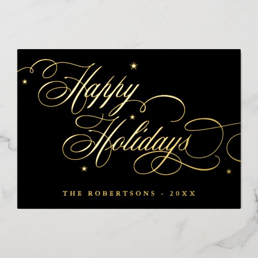ハッピーホリデー書道フォトファミリー名札 箔招待状 (正面)