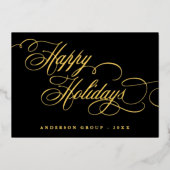 ハッピーホリデー書道挨拶企業のメッセージ 箔招待状 (正面)