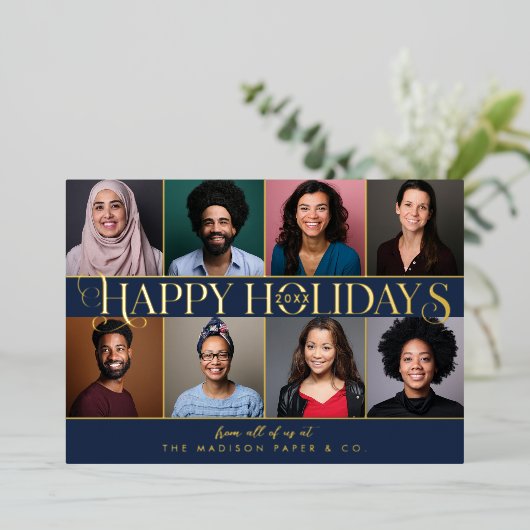 ハッピーホリデー株式会社チームビジネスの写真とロゴ 箔シーズンカード (立ち正面)