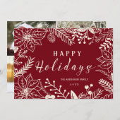 ハッピーホリデー植物写真赤と白カード シーズンカード (正面/裏面)