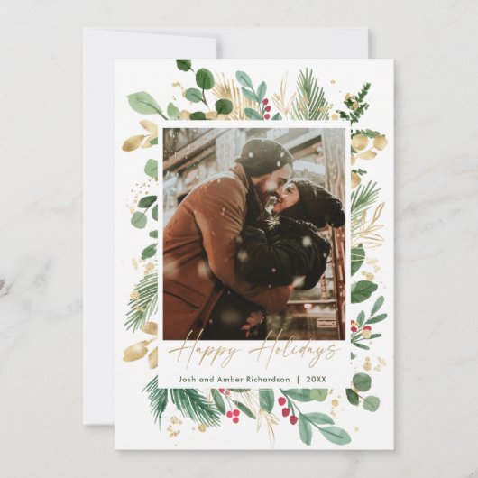 ハッピーホリデー水の色の緑の金ゴールド赤いホリー (正面)