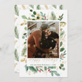 ハッピーホリデー水の色の緑の金ゴールド赤いホリー (正面/裏面)