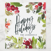 ハッピーホリデー水カラーフローラスクリプト ワインラベル (シングルラベル)