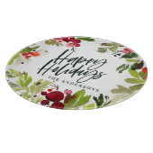 ハッピーホリデー水彩フローラ葉 カッティングボード (角)