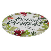 ハッピーホリデー水彩フローラ葉 カッティングボード (角)