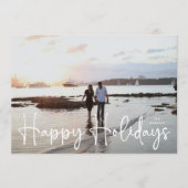 ハッピーホリデー白モダン手写書真 シーズンカード (正面)