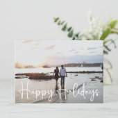 ハッピーホリデー白モダン手写書真 シーズンカード (スタンド正面)