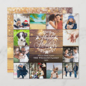 ハッピーホリデー素朴ウッド12フォトコラージュ シーズンカード (正面/裏面)