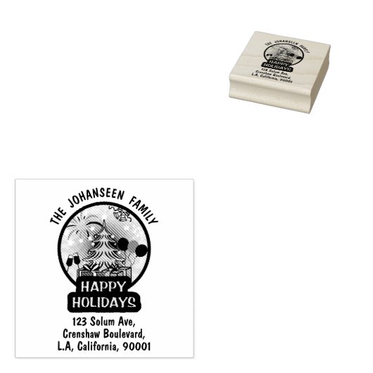 ハッピーホリデー素朴ズはっきりしたファミリー差出人住所 ラバースタンプ (押印)