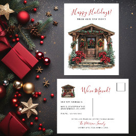 ハッピーホリデー素朴ニューホームフロントドアムービング 案内ポストカード