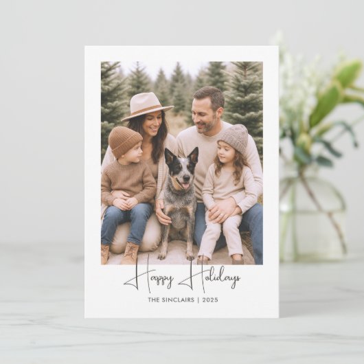 ハッピーホリデー素朴ミニマリスト家族のフォトカード シーズンカード (スタンド正面)