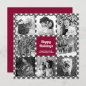 ハッピーホリデー素朴白黒フォトコラージュ シーズンカード (正面/裏面)