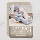 ハッピーホリデー素朴Burlapフォトグリーティング シーズンカード (正面/裏面)