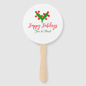 ハッピーホリデー緑の赤いカップル名の緑の葉 ハンドファン (裏面)