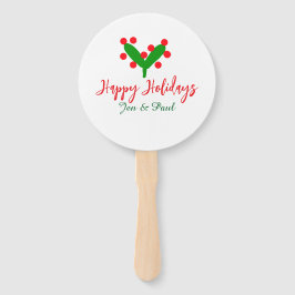 ハッピーホリデー緑の赤いカップル名の緑の葉 ハンドファン