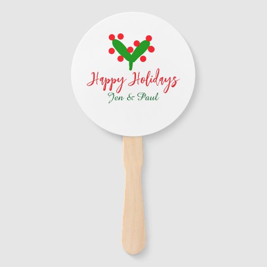 ハッピーホリデー緑の赤いカップル名の緑の葉 ハンドファン (正面)
