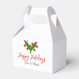 ハッピーホリデー緑の赤いカップル名の緑の葉 フェイバーボックス