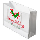 ハッピーホリデー緑の赤いカップル名の緑の葉 ラージペーパーバッグ (正面アングル)