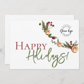 ハッピーホリデー葉ズオレンジリースカスタムロゴ シーズンカード (正面/裏面)