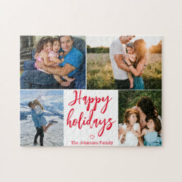 ハッピーホリデー赤い書道4枚コラージュ ジグソーパズル
