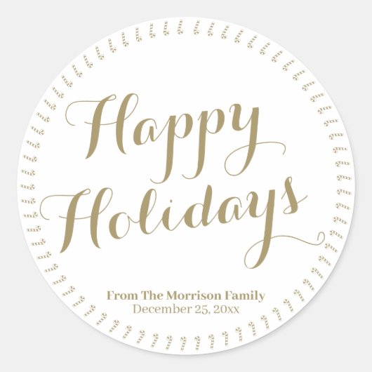 ハッピーホリデー金ゴールドカスタムスクリプトのファミリ名 ラウンドシール (正面)