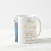 ハッピーホリデー金ゴールドスクリプトファミリー写真クリスマス コーヒーマグカップ (正面右)