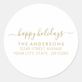 ハッピーホリデー金ゴールドスクリプト書道アドレス ラウンドシール