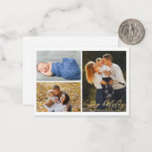 ハッピーホリデー金ゴールドスクリプト3枚の写真コラージュ ノートカード (正面/裏面インサイチュ)