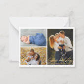 ハッピーホリデー金ゴールドスクリプト3枚の写真コラージュ ノートカード (正面)