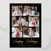 ハッピーホリデー金ゴールドスクリプト6フォトコラージュ 箔シーズンカード (正面)