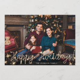 ハッピーホリデー金ゴールドスパークルスクリプトPHOTO Greeting シーズンカード