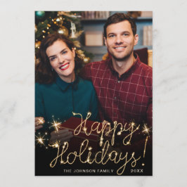 ハッピーホリデー金ゴールドスパークルスクリプトPHOTO Greeting シーズンカード