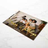 ハッピーホリデー金ゴールドブラシスクリプトフォト実在 箔シーズンカード (回転した状態)