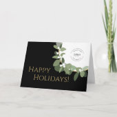 ハッピーホリデー金ゴールドブラックモダンリースあなたのロゴ シーズンカード (正面)