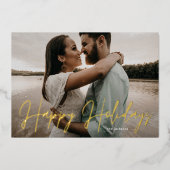 ハッピーホリデー金ゴールドプレス手書撮影 箔シーズンカード (正面)