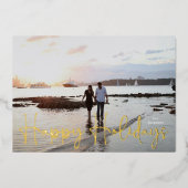 ハッピーホリデー金ゴールドプレス手書撮影 箔シーズンカード (正面)