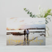 ハッピーホリデー金ゴールドプレス手書撮影 箔シーズンカード (立ち正面)