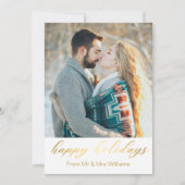 ハッピーホリデー金ゴールド書道newlyweds写真 ノートカード (正面)