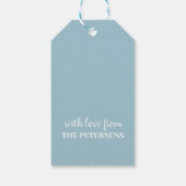 ハッピーホリデー降雪トナカイほこりっぽい青 ギフトタグ (裏面)