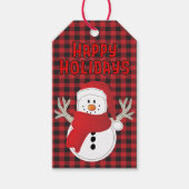 ハッピーホリデー雪だるまレッドアンドブラックカントリープレイド ギフトタグ (正面)