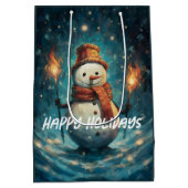 ハッピーホリデー雪だるま伝統的クリスマス ミディアムペーパーバッグ (裏面)